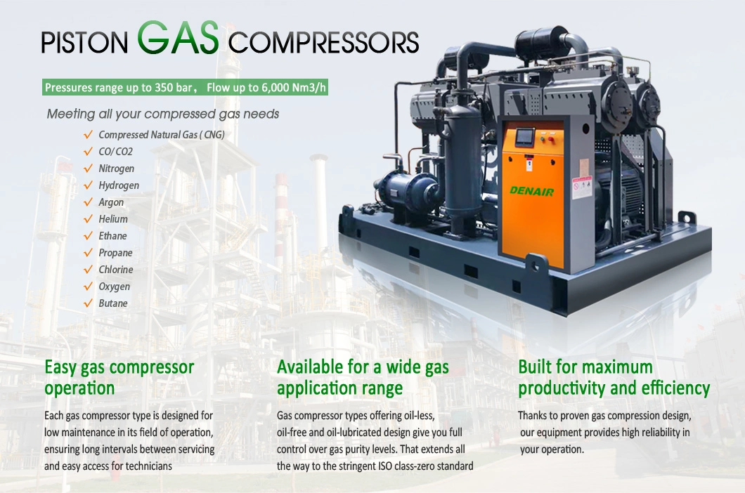 Industrial Oil Free High Pressure Reciprocating Piston (CNG, CO, CO2, BOG, LNG,LPG, Associated, Synthesis, Hydrogen, Methane, Natural) Gas Compressor